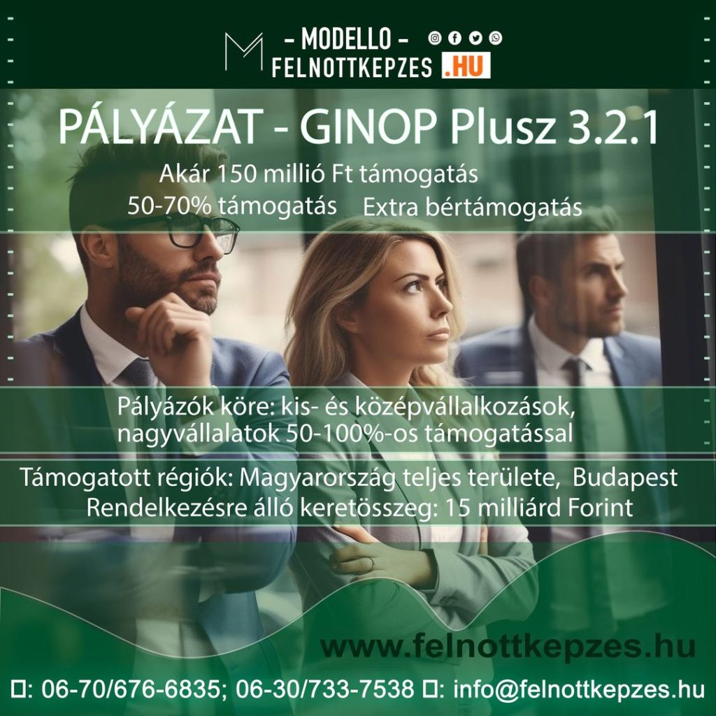 Ginop Plusz 3.2.1 Pályázat - Szeptember 30-ig hosszabbítva.